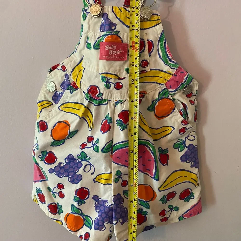 Baby Oshkosh B'Gosh White Colorful Fruit Print Shortalls Overalls Vintage Rare